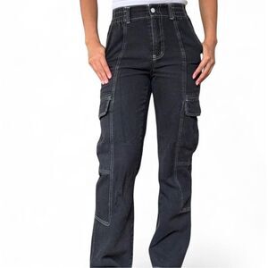 Black Cargo Jeans with White Stitching Size Small